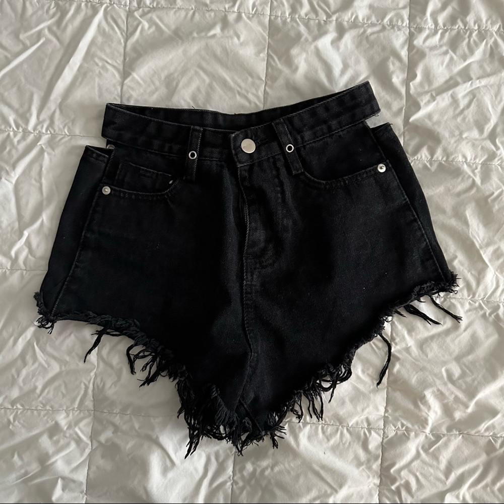 Black denim shorts